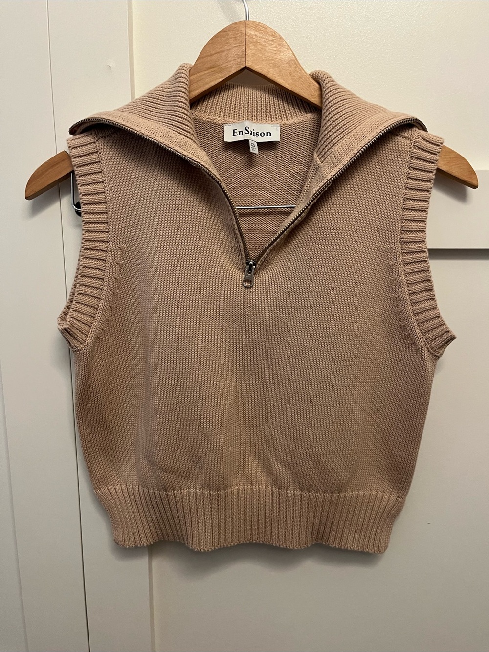 En Saison Sleeveless Zip Mock Neck Sweater Vest in Taupe